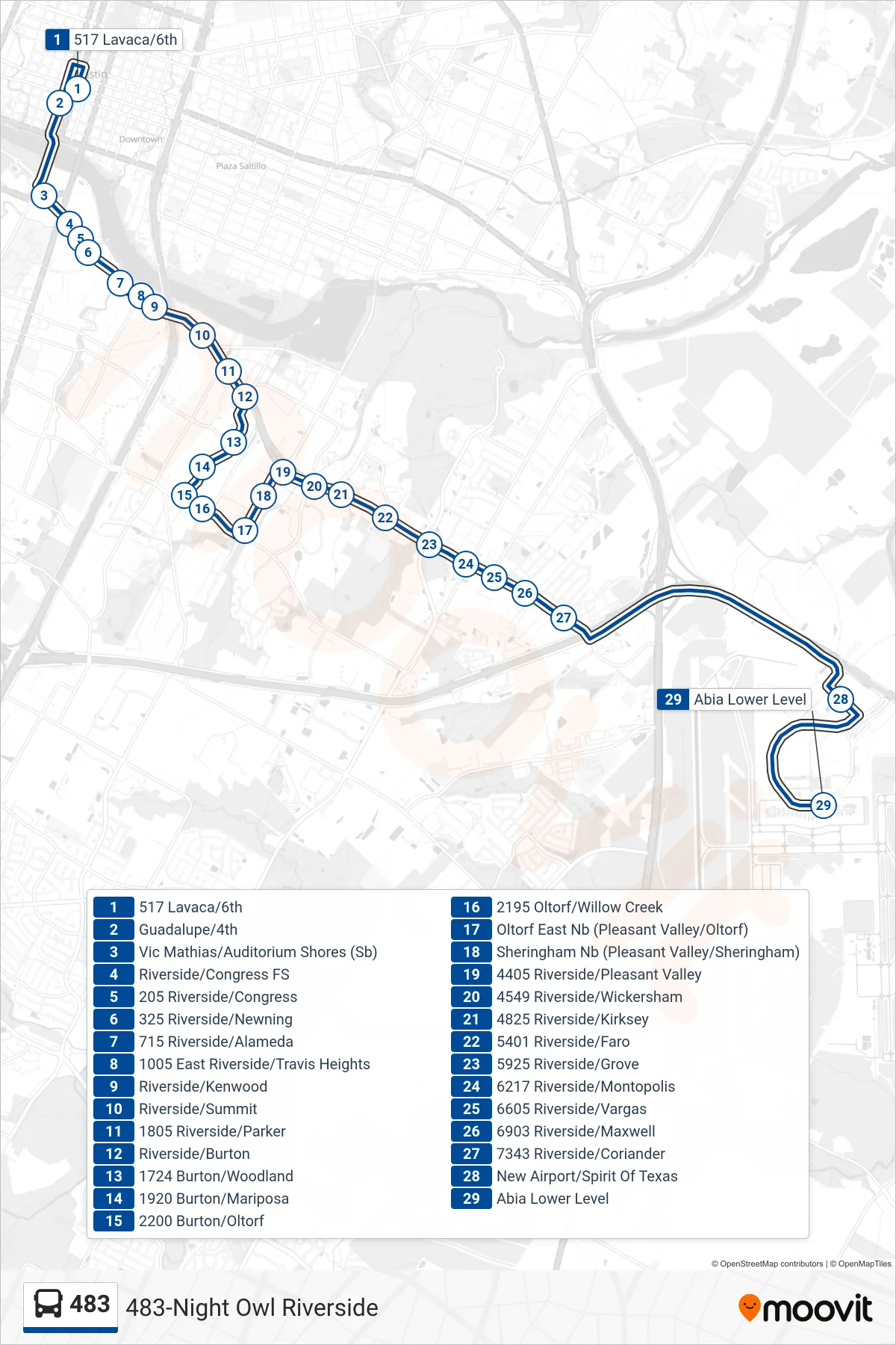 483 bus Line (483 Riverside Sb) route and stops on a map