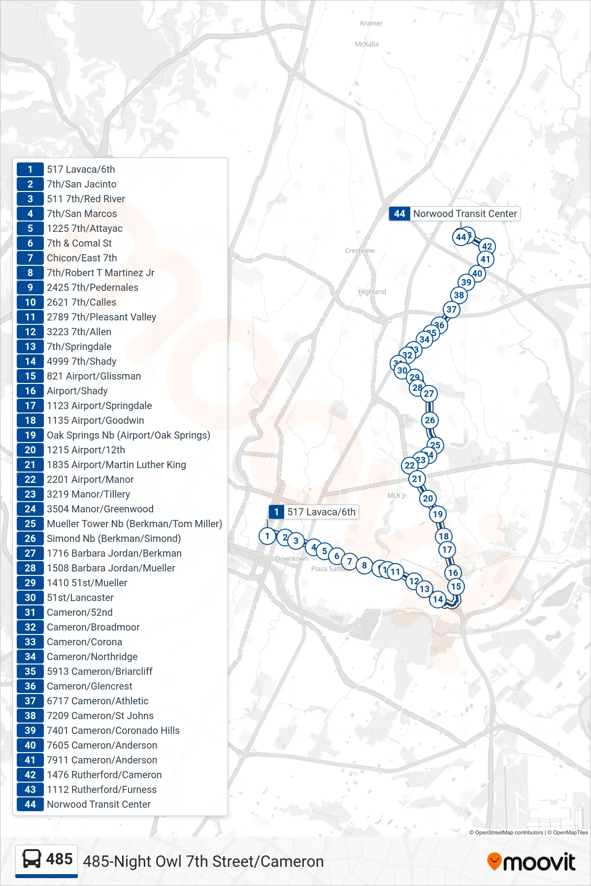 485 bus Line (485 Cameron Nb) route and stops on a map