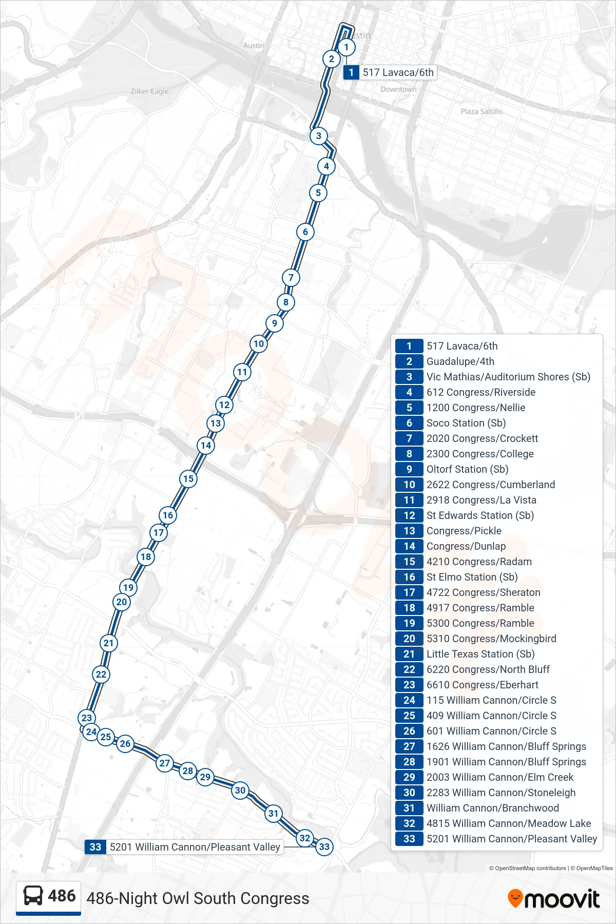 486 bus Line (486 Nuckols Crossing Sb) route and stops on a map