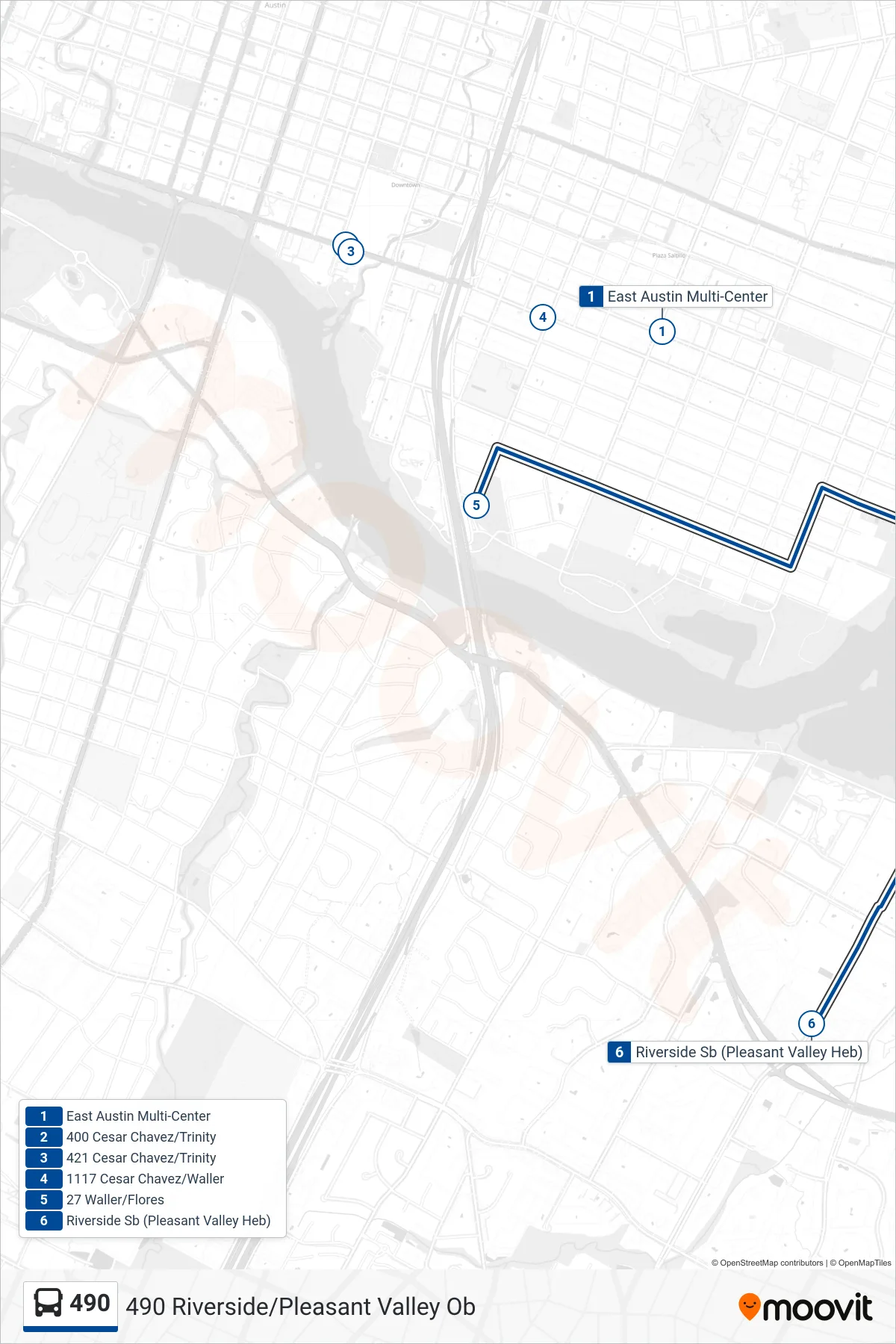490 bus Line (490 Riverside/Pleasant Valley Ob) route and stops on a map