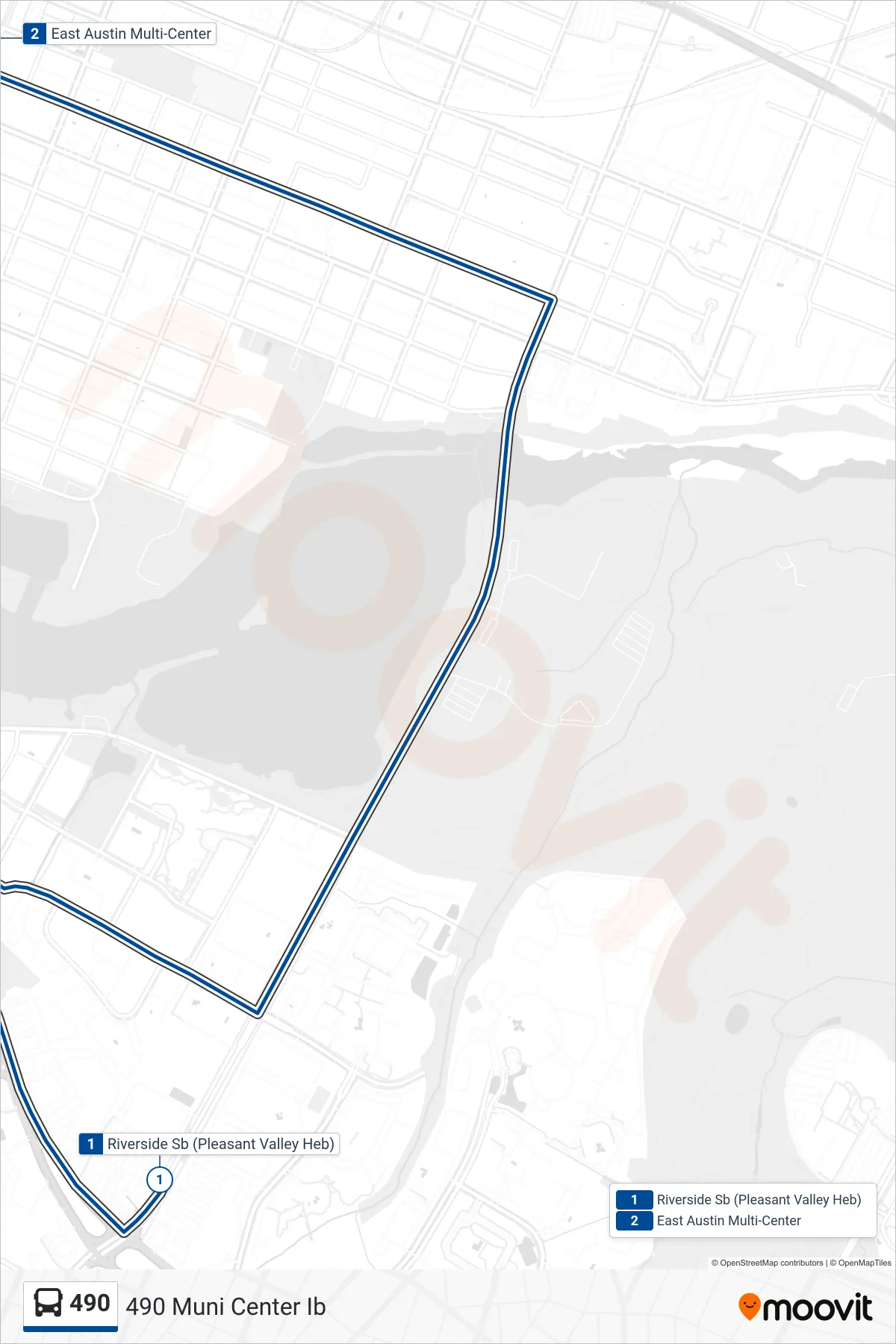490 bus Line (490 Muni Center Ib) route and stops on a map