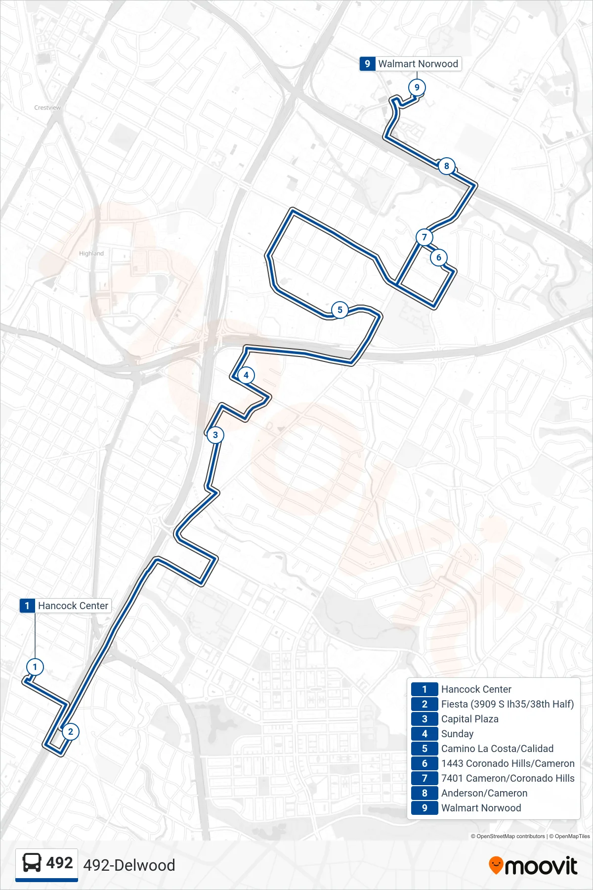 492 bus Line (492 Norwood Transit Center Nb) route and stops on a map