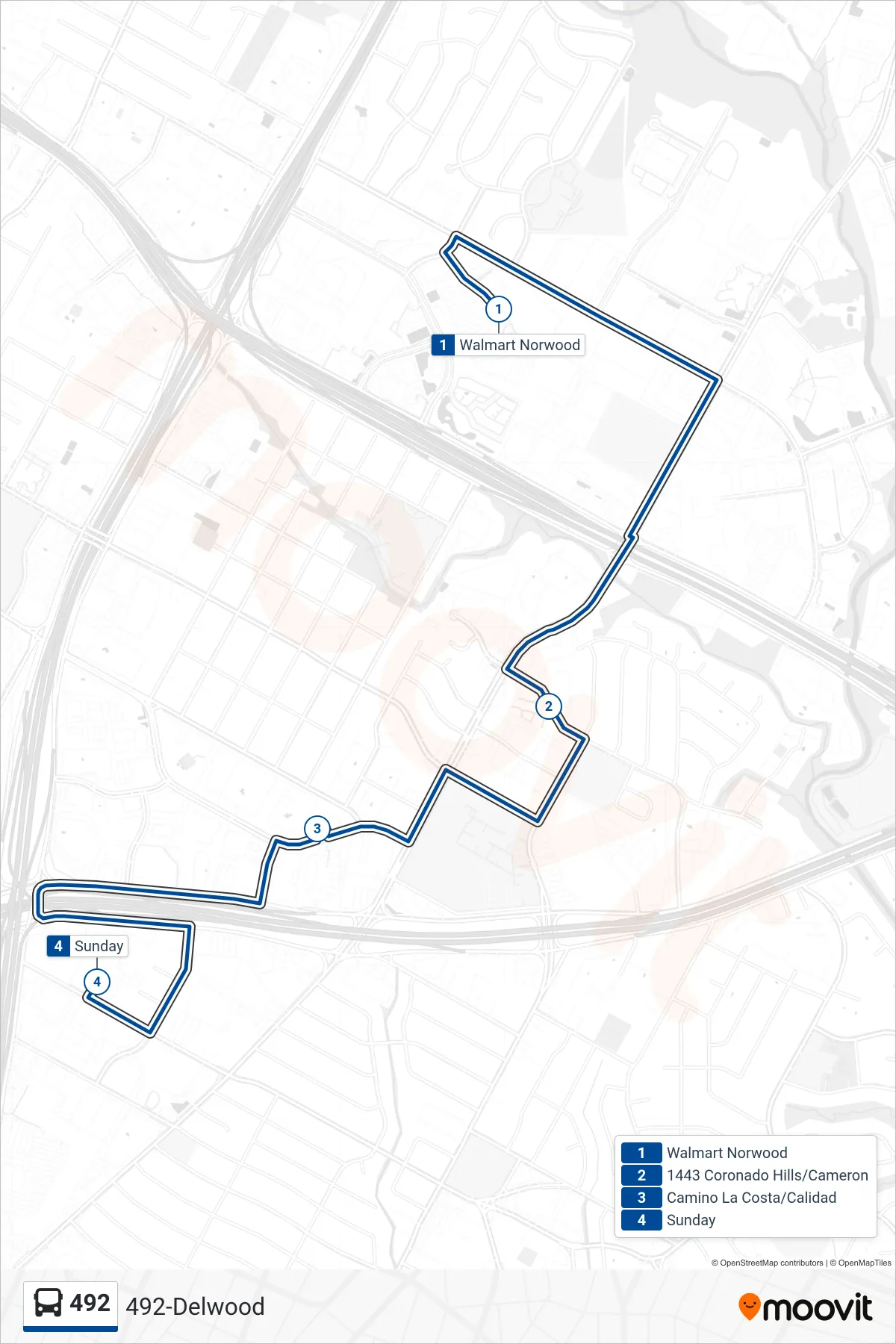 492 bus Line (492 Primrose Apartments Sb) route and stops on a map