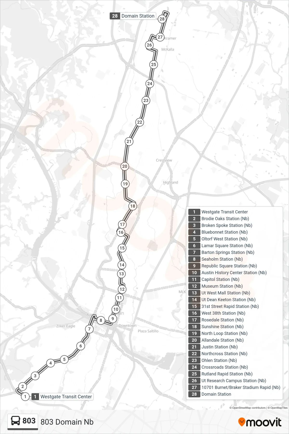 803 bus Line (803 Domain Nb) route and stops on a map