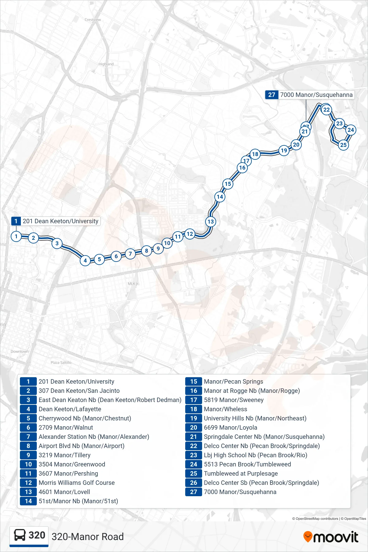 320 bus Line (320 Springdale Nb) route and stops on a map
