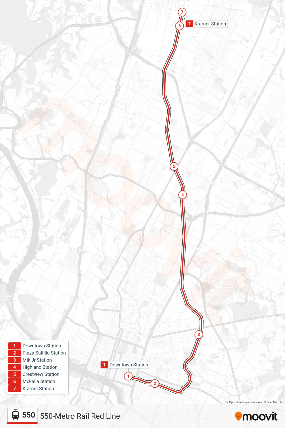 550 tram Line (550 Kramer Station Nb) route and stops on a map