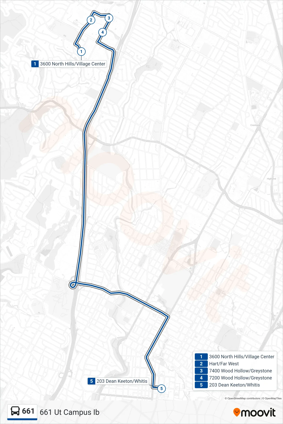 661 bus Line (661 Ut Campus Ib) route and stops on a map