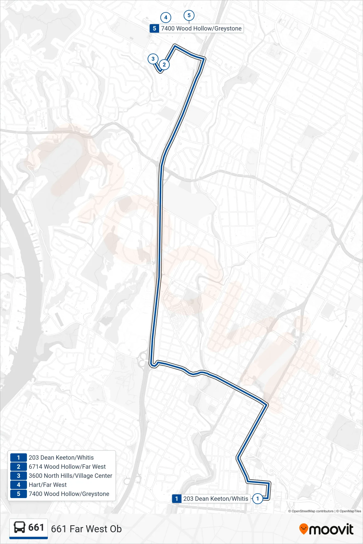 661 bus Line (661 Far West Ob) route and stops on a map