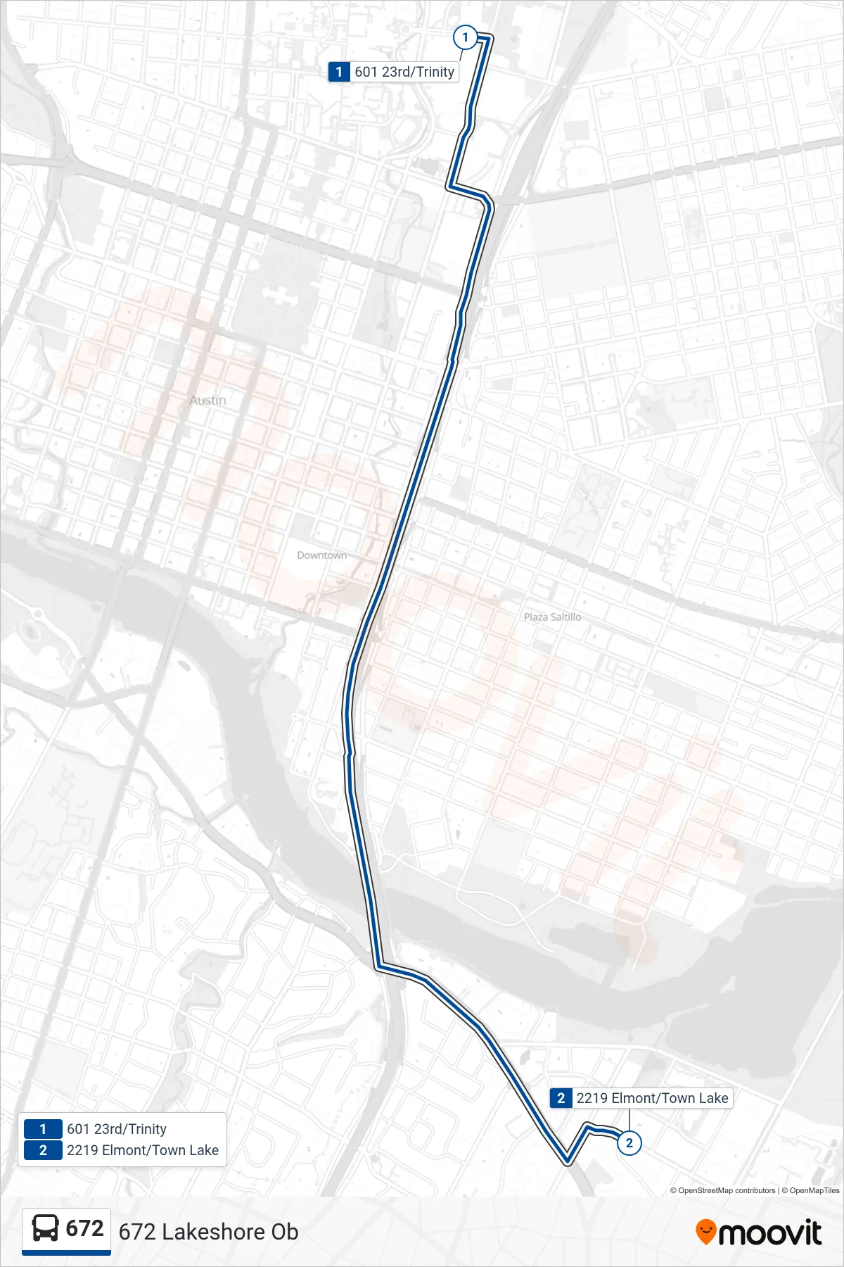 672 bus Line (672 Lakeshore Ob) route and stops on a map
