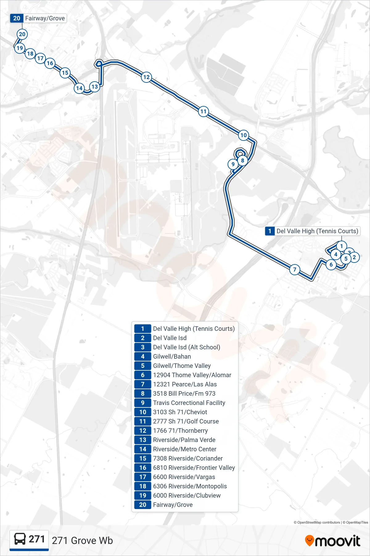 271 bus Line (271 Grove Wb) route and stops on a map