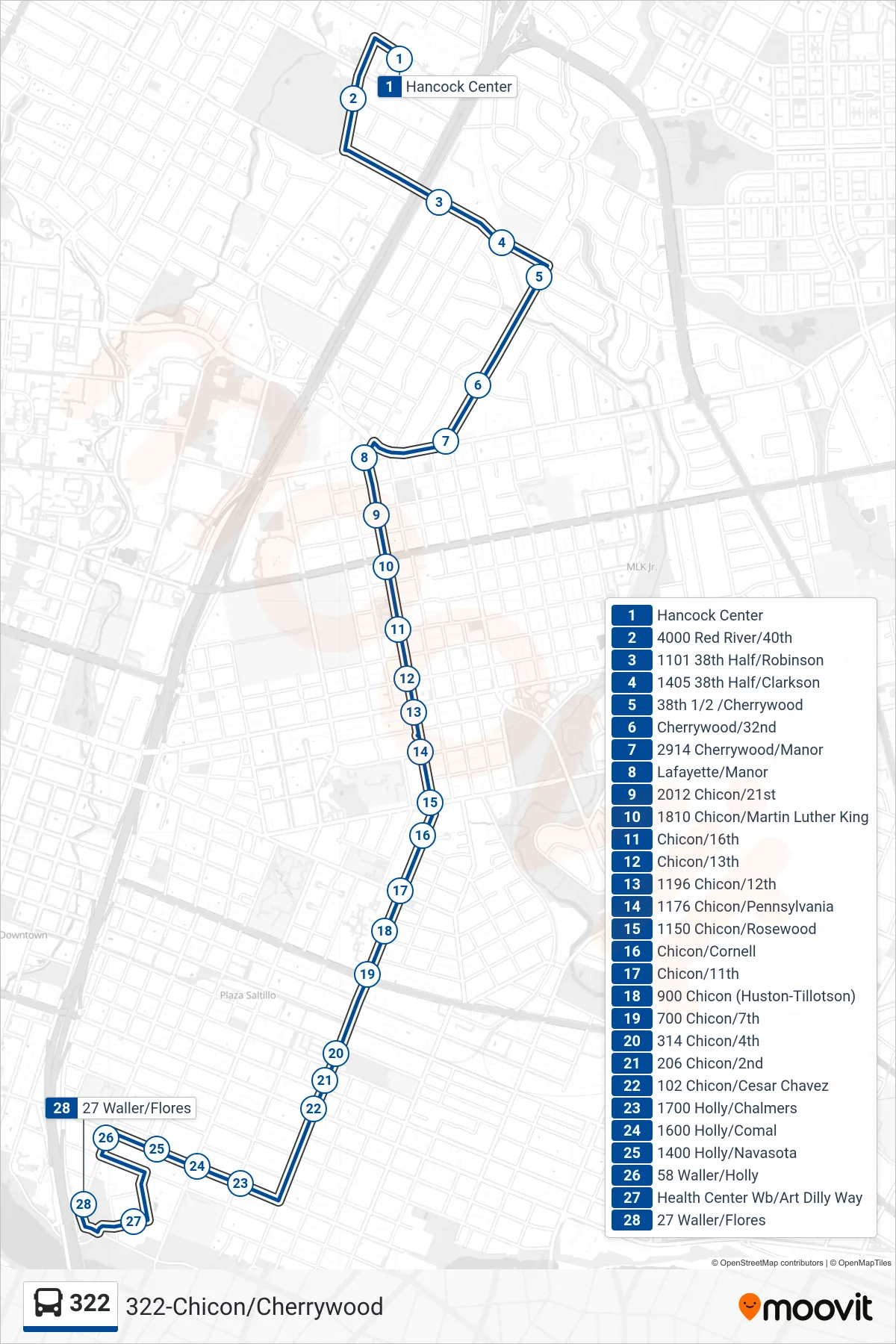 322 bus Line (322 Rbj Center Sb) route and stops on a map
