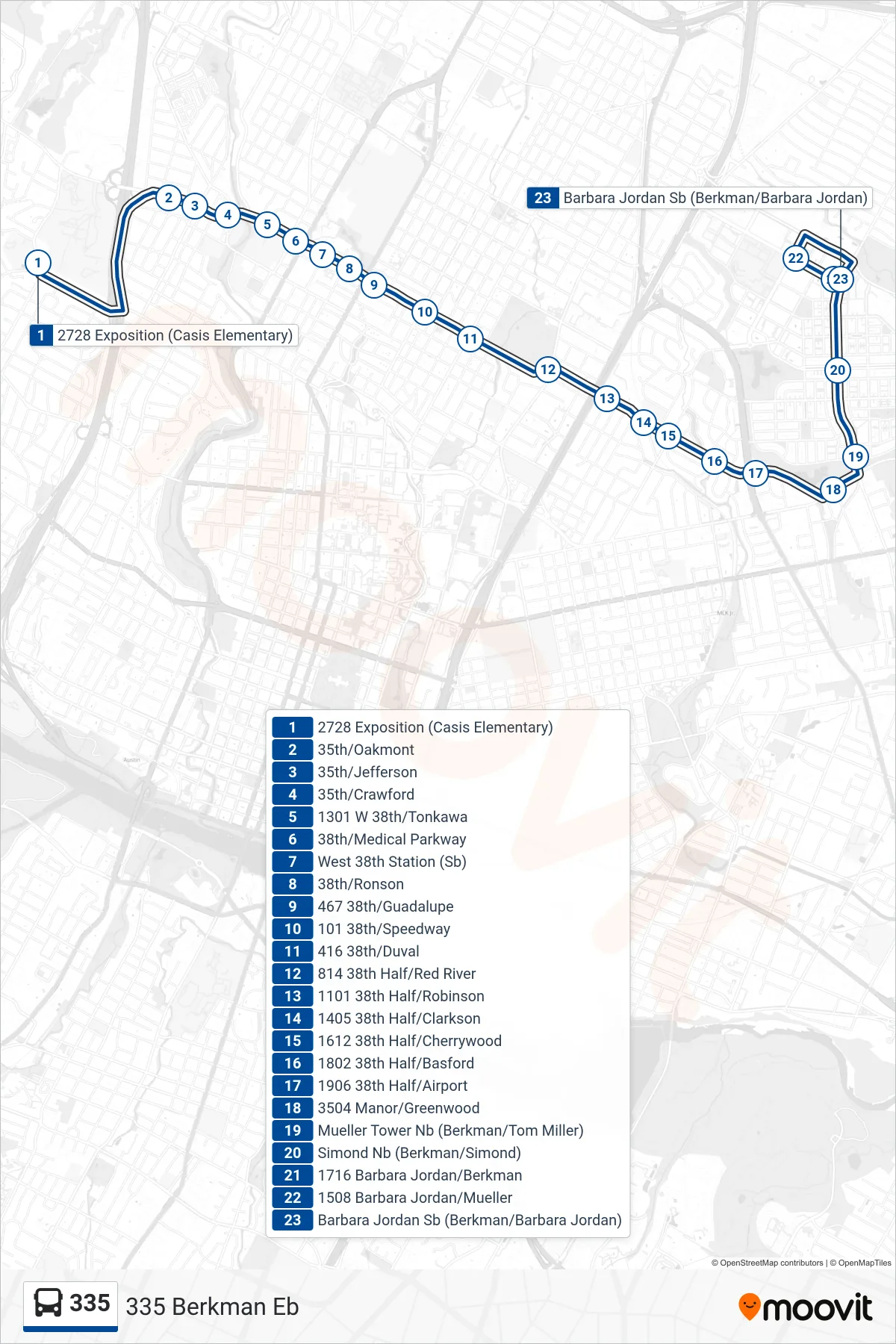 335 bus Line (335 Berkman Eb) route and stops on a map