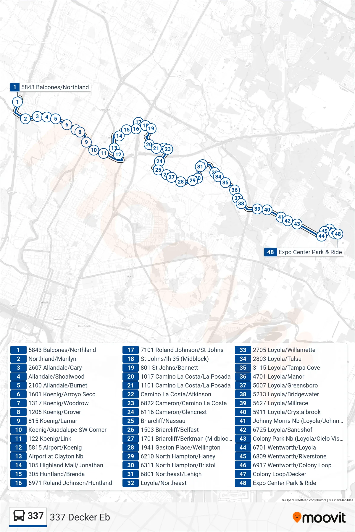 337 bus Line (337 Decker Eb) route and stops on a map