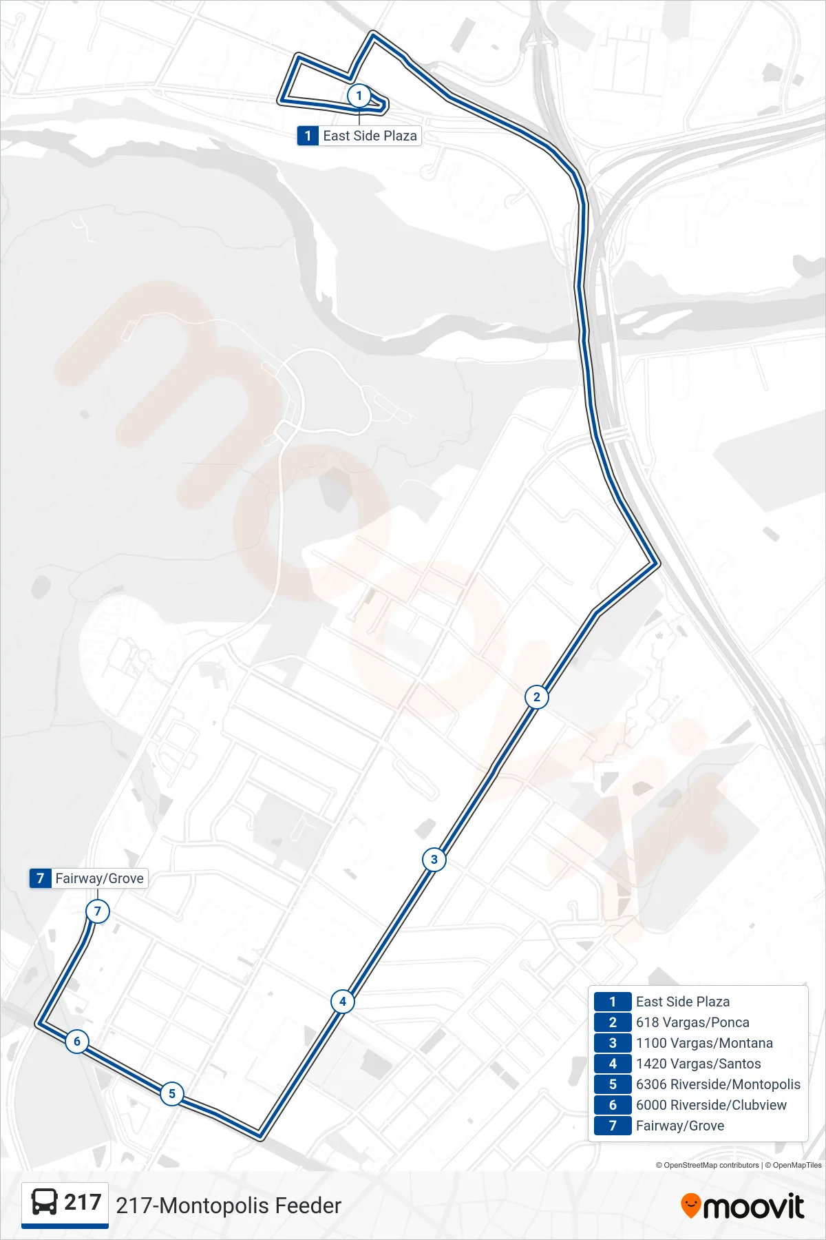 217 bus Line (217 Grove Sb) route and stops on a map