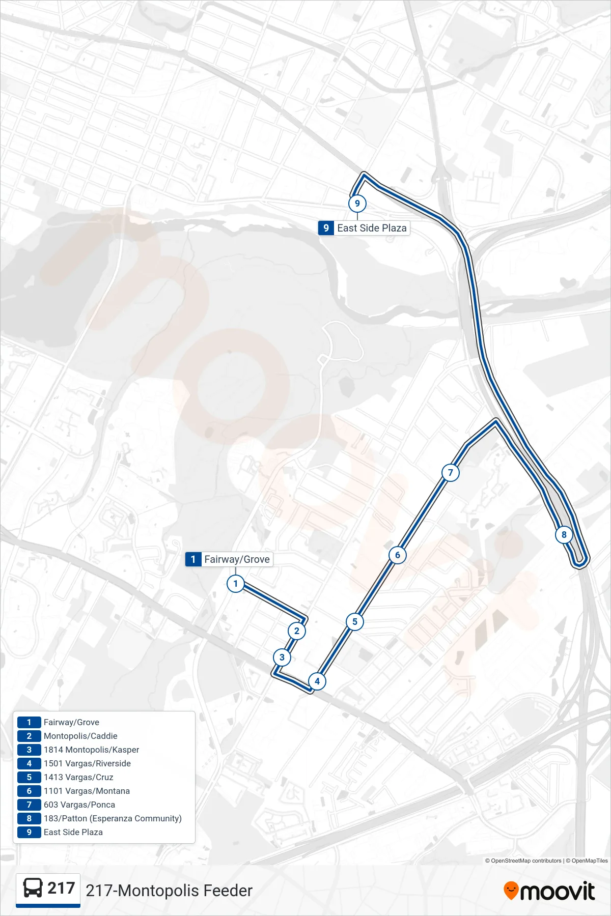 217 bus Line (217 Shady Lane Nb) route and stops on a map
