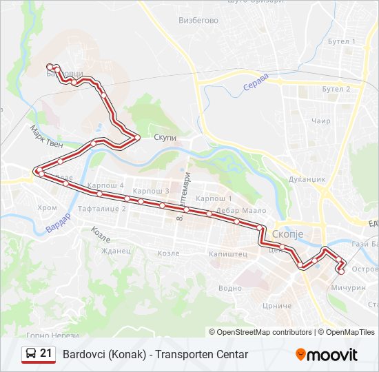 21 autobus Mapa linky