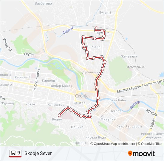 9 autobus Mapa linky