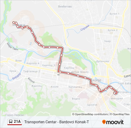 21A autobus Mapa linky