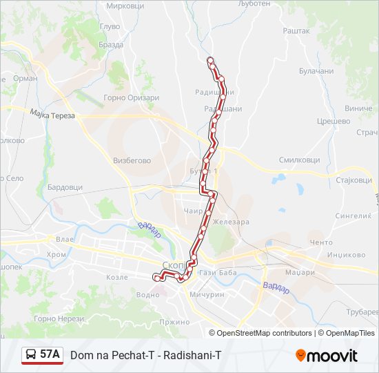 57A autobus Mapa linky