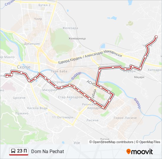 23 П autobus Mapa linky