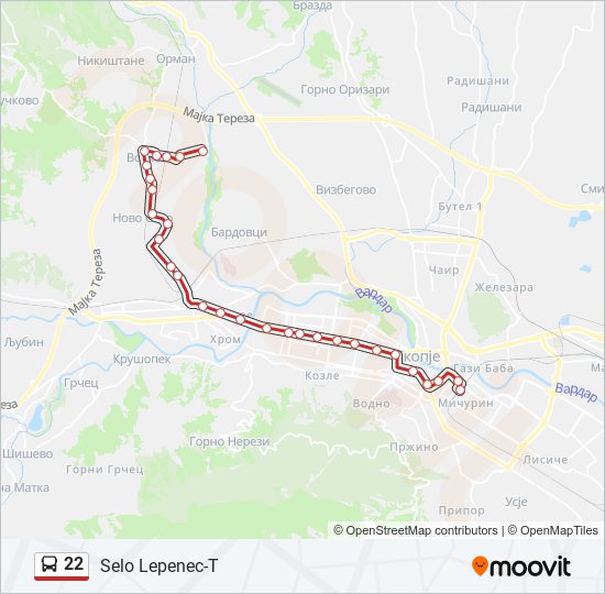 22 autobus Mapa linky