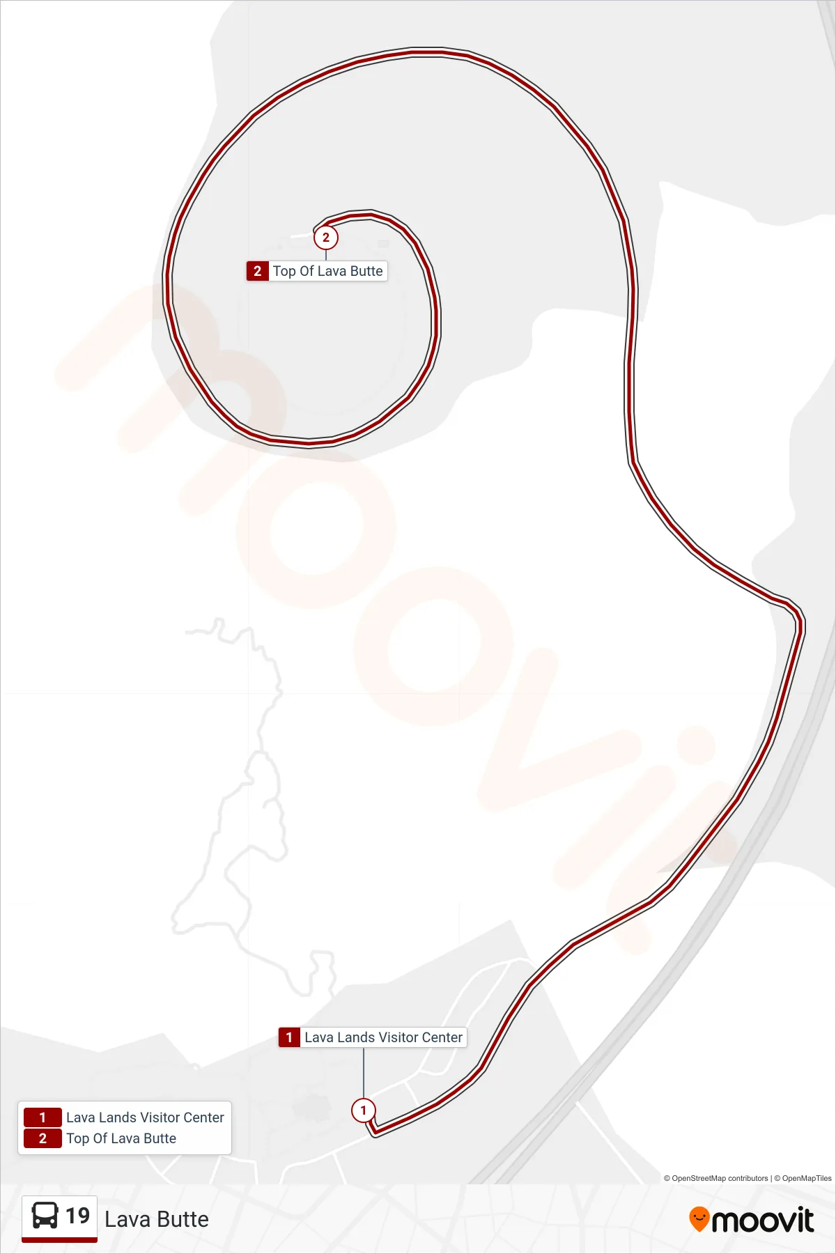 19 bus Line (Lava Butte) route and stops on a map