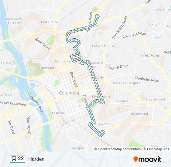 22 bus Line Map