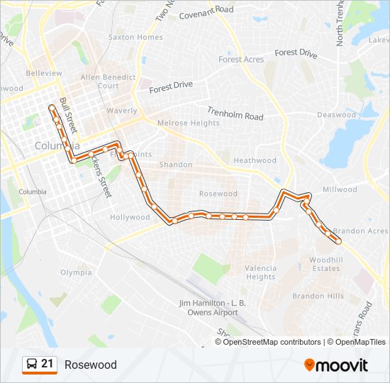 21 bus Line Map