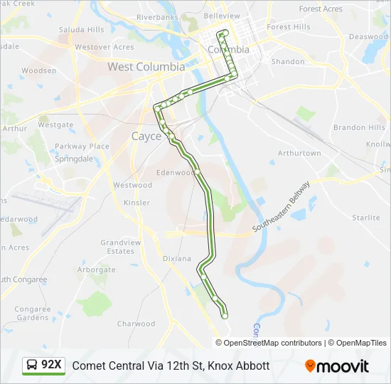 92X Bus Line Map