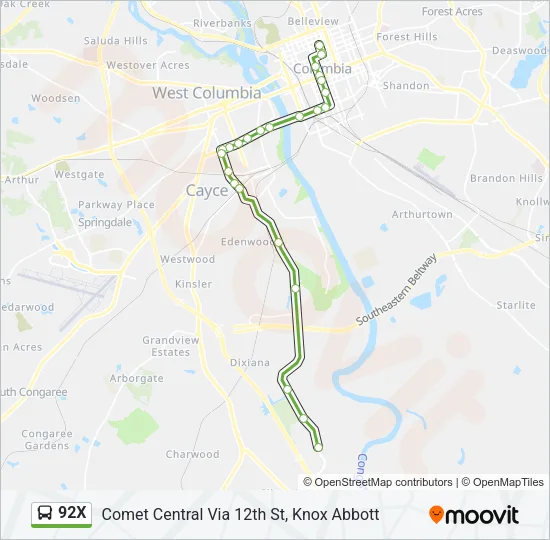 92X Bus Line Map