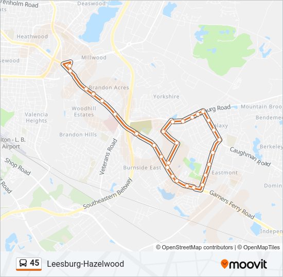 45 bus Line Map