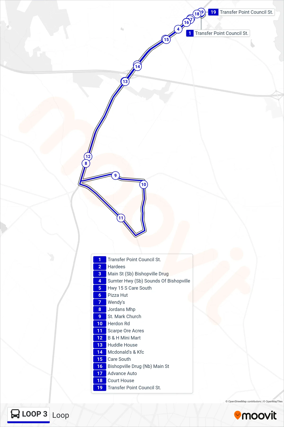 LOOP 3 bus Line (Loop) route and stops on a map