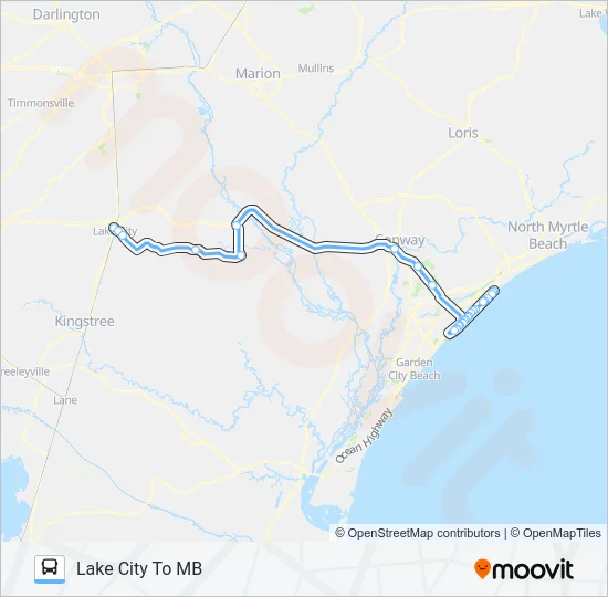 LAKE CITY TO MYRTLE BEACH Bus Line Map