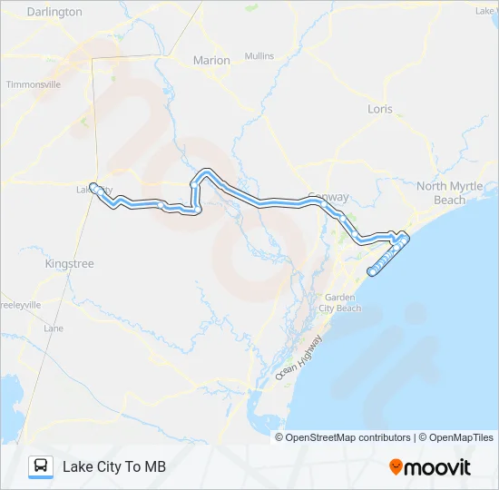 LAKE CITY TO MYRTLE BEACH Bus Line Map