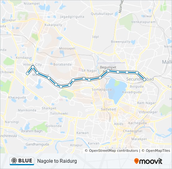 Rayadurgam In Hyderabad Map Blue Route: Schedules, Stops & Maps - Nagole (Updated)