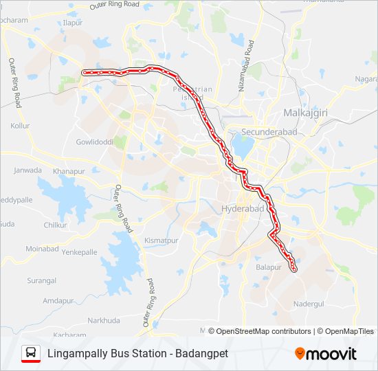 Hyderabad To Yadagirigutta Bus Route Map 102B218L Route: Schedules, Stops & Maps - Badangpet (Updated)