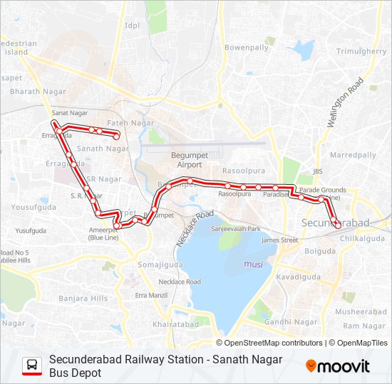 Sr Nagar Hyderabad Map 10 Route: Schedules, Stops & Maps - Sanath Nagar Bus Depot (Updated)