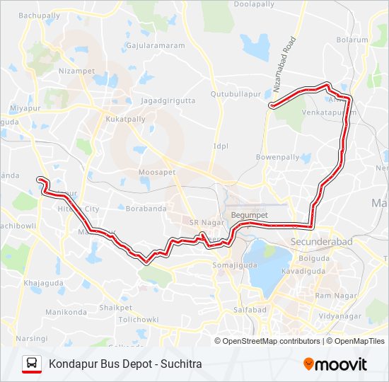 Suchitra X Roads Hyderabad Map 10H25S Route: Schedules, Stops & Maps - Suchitra (Updated)