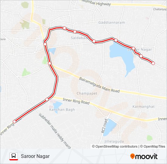 Saroor Nagar Route Map 102D Route: Schedules, Stops & Maps - Saroor Nagar (Updated)