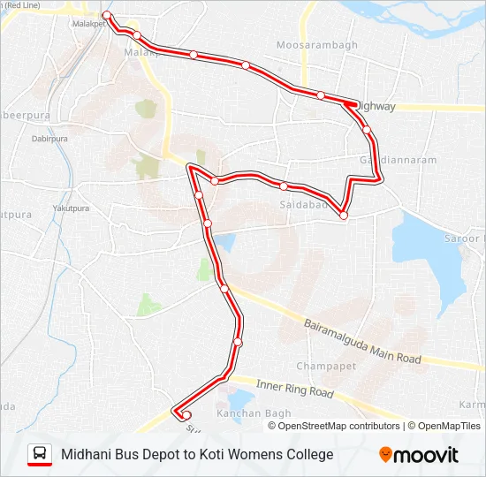 105M Bus Line Map