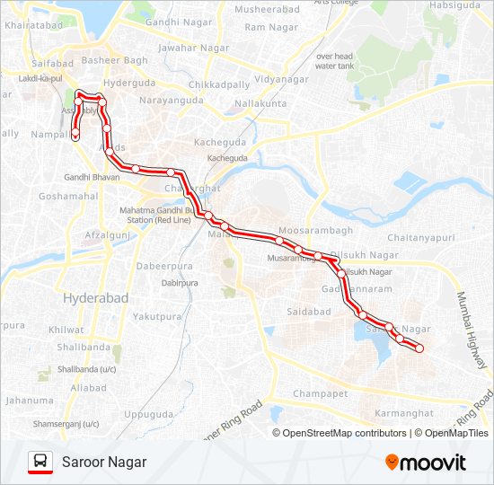 Saroor Nagar Route Map 101S Route: Schedules, Stops & Maps - Saroor Nagar (Updated)