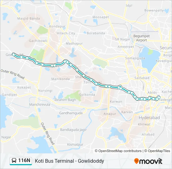 116N Bus Line Map