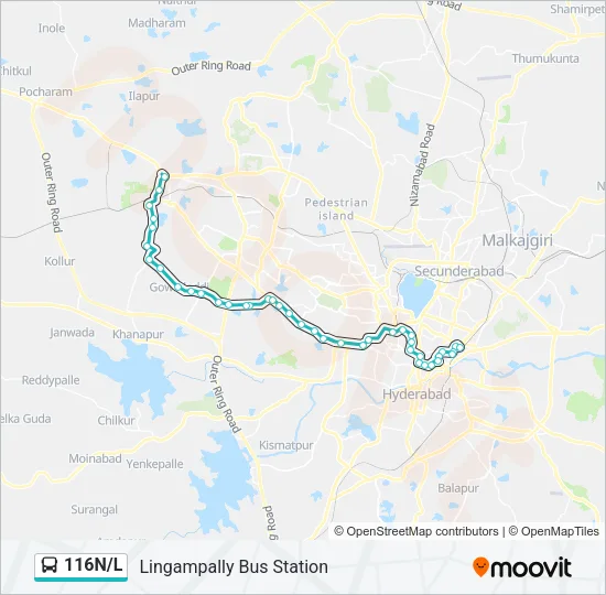 116N/L Bus Line Map