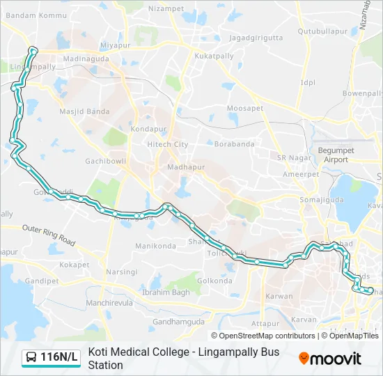 116N/L Bus Line Map