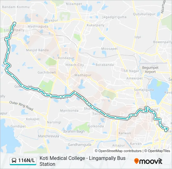 116N/L Bus Line Map