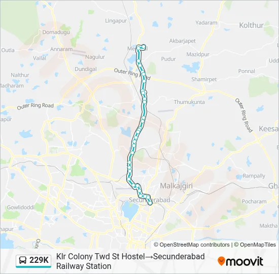 Upcoming Map 229K Route: Schedules, Stops & Maps - Klr Colony Twd St Hostel→ ...