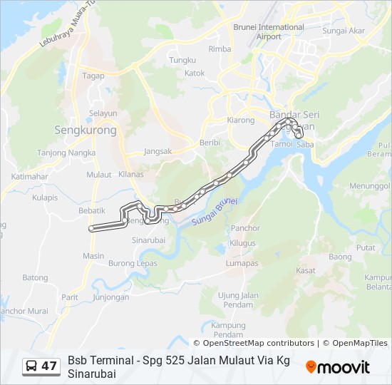 Laluan 47 Jadual Waktu Hentian Peta Bsb Terminal Spg 525 Jalan Mulaut Via Kg Sinarubai