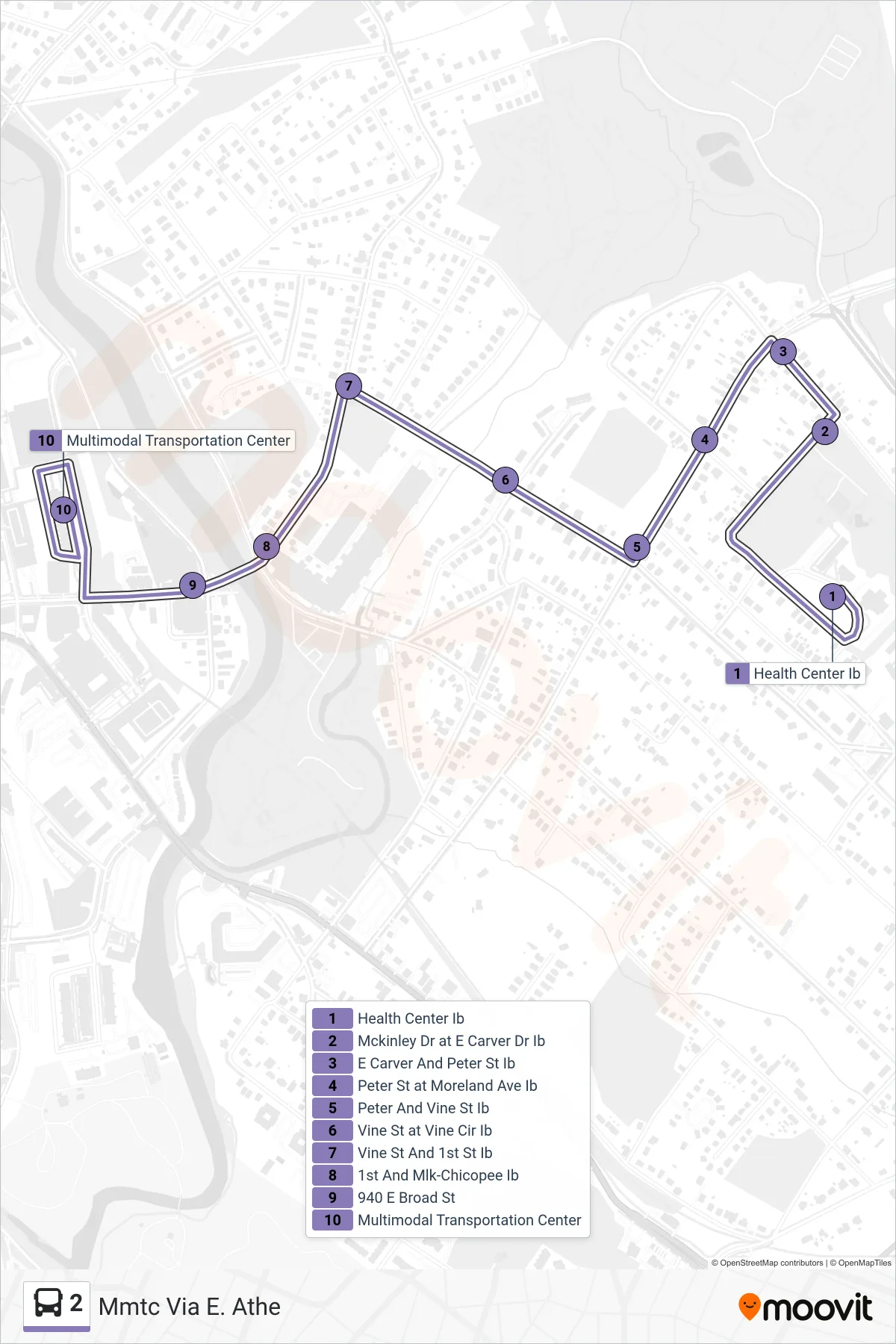 2 bus Line (Mmtc Via E. Athe) route and stops on a map