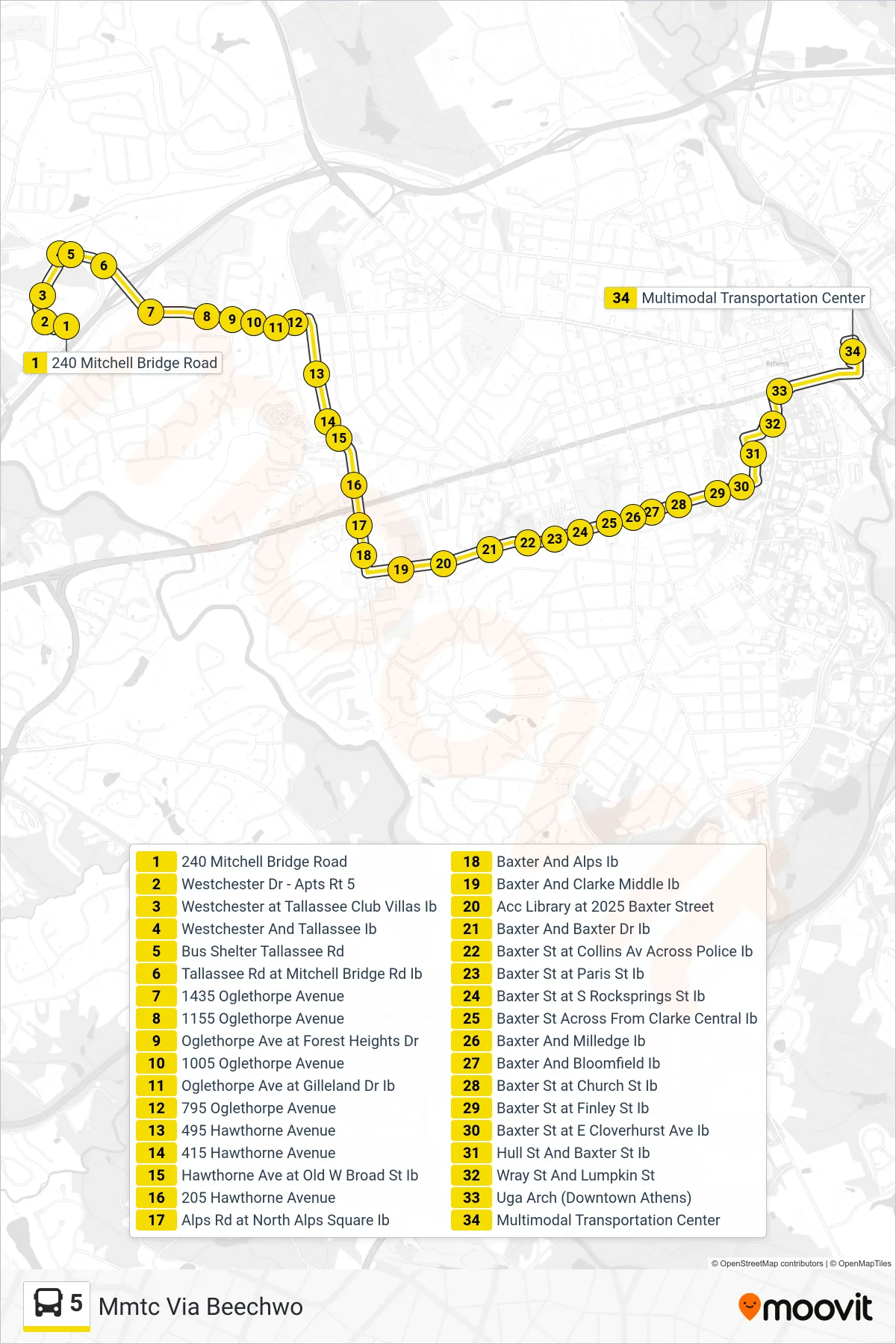 5 bus Line (Mmtc Via Beechwo) route and stops on a map
