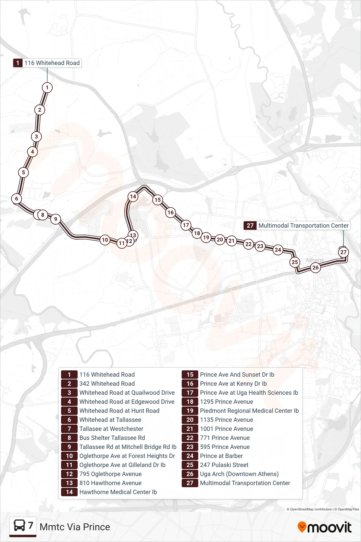 7 bus Line (Mmtc Via Prince) route and stops on a map